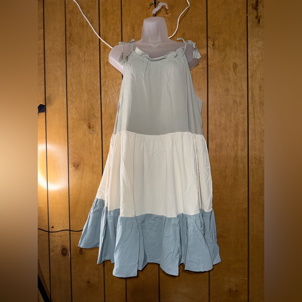 Hayden Blue and Cream Tiered Dress
